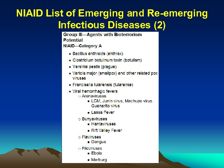 NIAID List of Emerging and Re-emerging Infectious Diseases (2) 