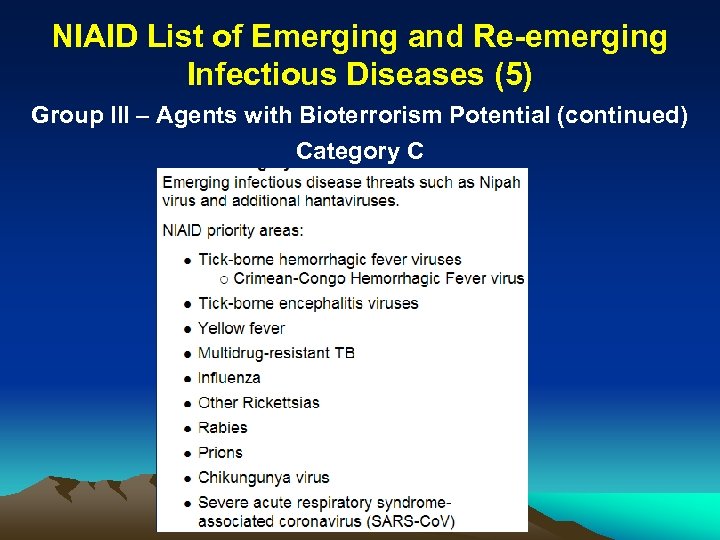 NIAID List of Emerging and Re-emerging Infectious Diseases (5) Group III – Agents with