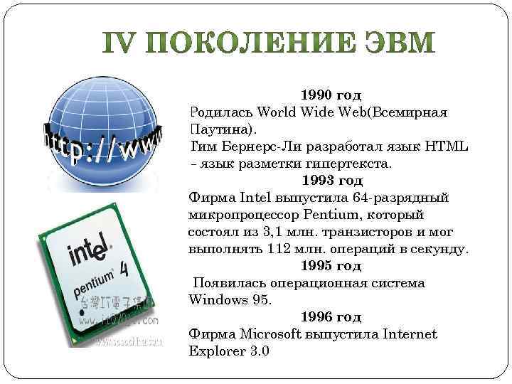 1990 год Родилась World Wide Web(Всемирная Паутина). Тим Бернерс-Ли разработал язык HTML – язык