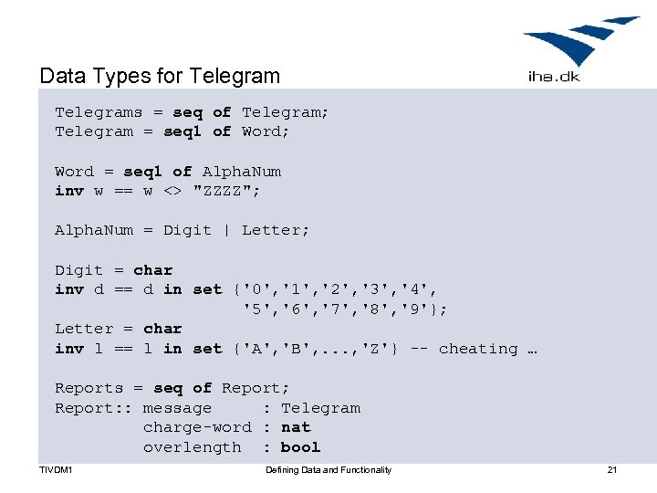 Data Types for Telegrams = seq of Telegram; Telegram = seq 1 of Word;