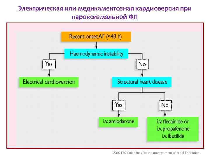 Электрическая или медикаментозная кардиоверсия при пароксизмальной ФП 2010 ESC Guidelines for the management of