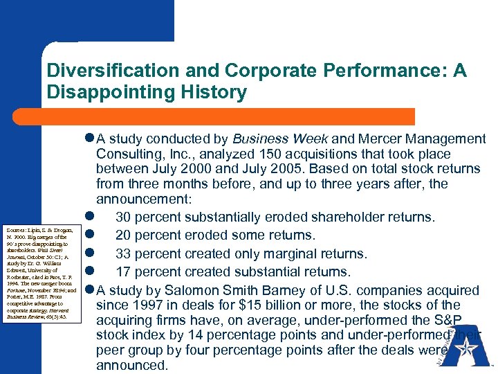 Diversification and Corporate Performance: A Disappointing History l A study conducted by Business Week