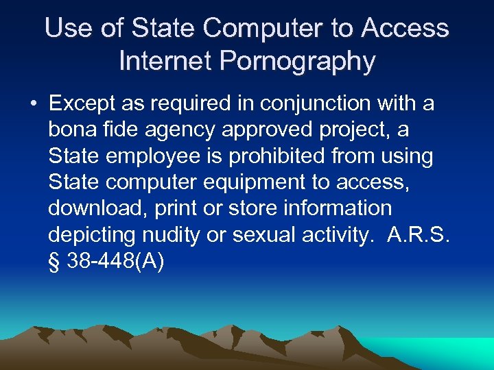 Use of State Computer to Access Internet Pornography • Except as required in conjunction