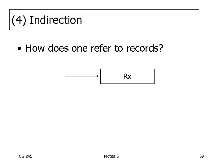 (4) Indirection • How does one refer to records? Rx CS 245 Notes 3