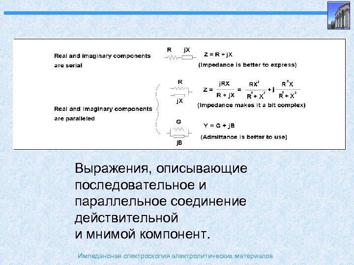 Выражения, описывающие последовательное и параллельное соединение действительной и мнимой компонент. Импедансная спектроскопия электролитических материалов