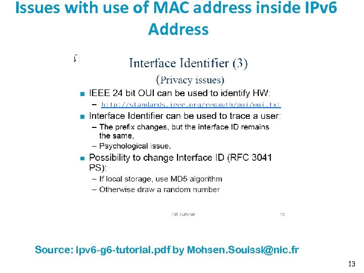 Issues with use of MAC address inside IPv 6 Address Source: ipv 6 -g