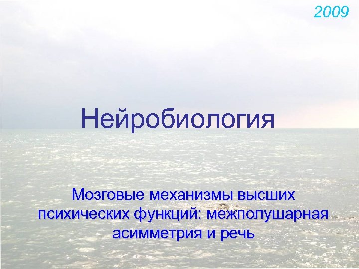 2009 Нейробиология Мозговые механизмы высших психических функций: межполушарная асимметрия и речь 