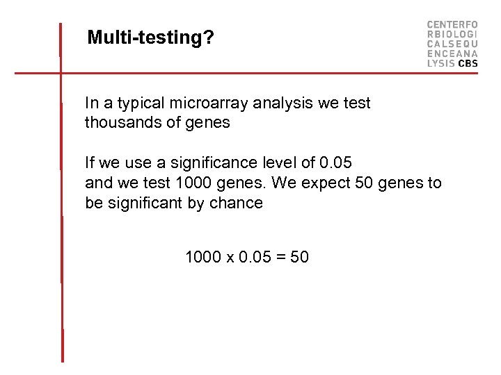 Multi-testing? In a typical microarray analysis we test thousands of genes If we use