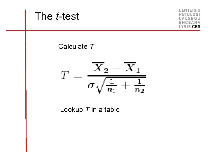 The t-test Calculate T Lookup T in a table 