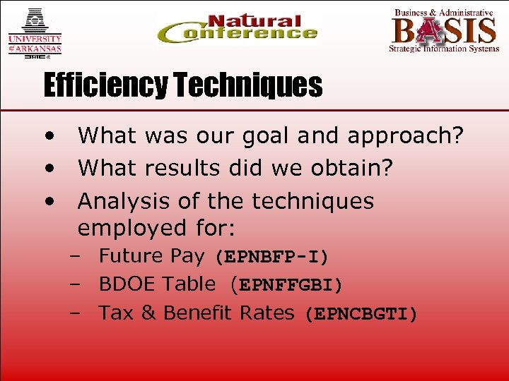 Efficiency Techniques • What was our goal and approach? • What results did we
