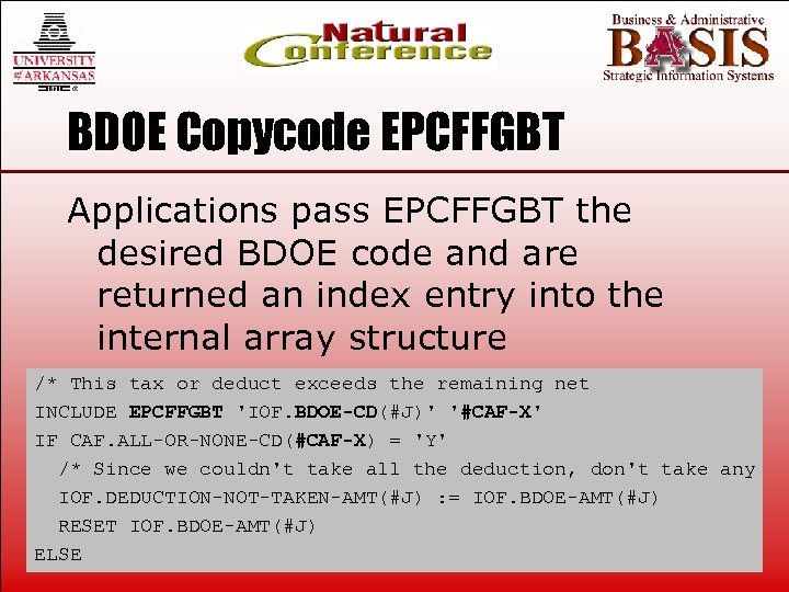 BDOE Copycode EPCFFGBT Applications pass EPCFFGBT the desired BDOE code and are returned an