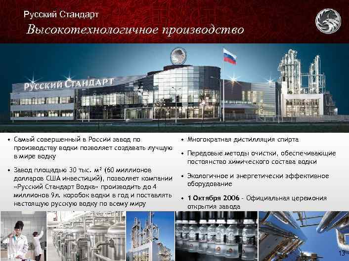 Русский Стандарт Высокотехнологичное производство • Самый совершенный в России завод по производству водки позволяет
