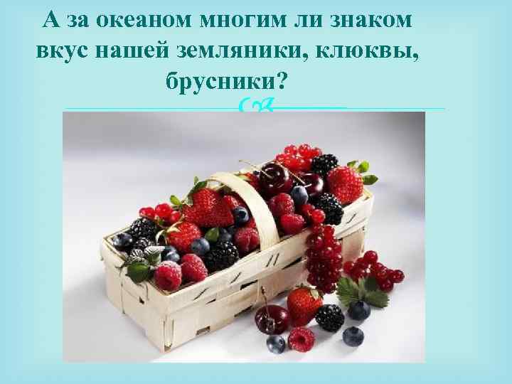 А за океаном многим ли знаком вкус нашей земляники, клюквы, брусники? 