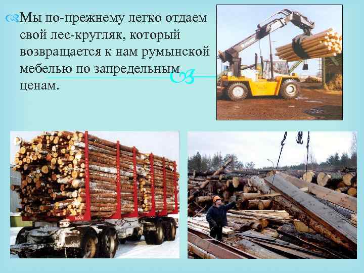  Мы по-прежнему легко отдаем свой лес-кругляк, который возвращается к нам румынской мебелью по