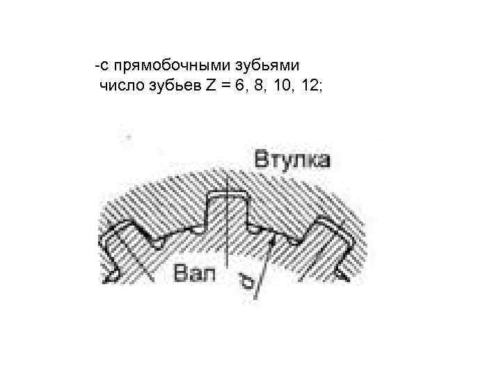 -с прямобочными зубьями число зубьев Z = 6, 8, 10, 12; 
