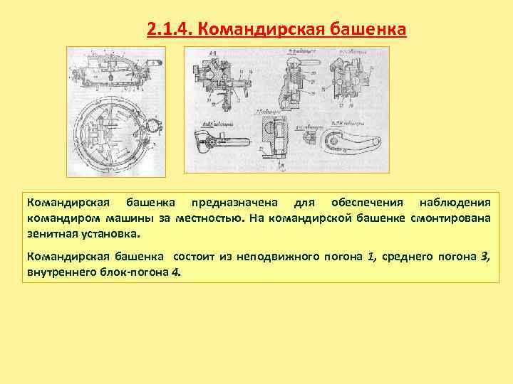 2. 1. 4. Командирская башенка предназначена для обеспечения наблюдения командиром машины за местностью. На