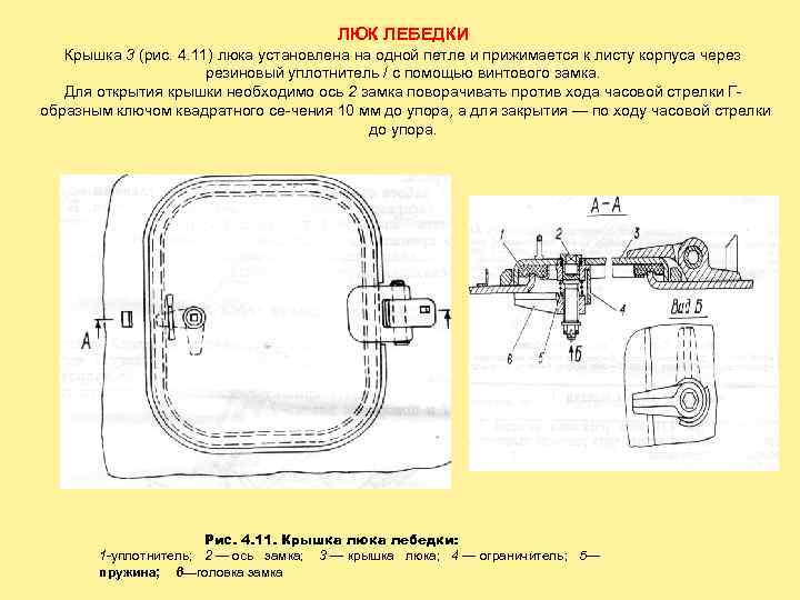 ЛЮК ЛЕБЕДКИ Крышка 3 (рис. 4. 11) люка установлена на одной петле и прижимается