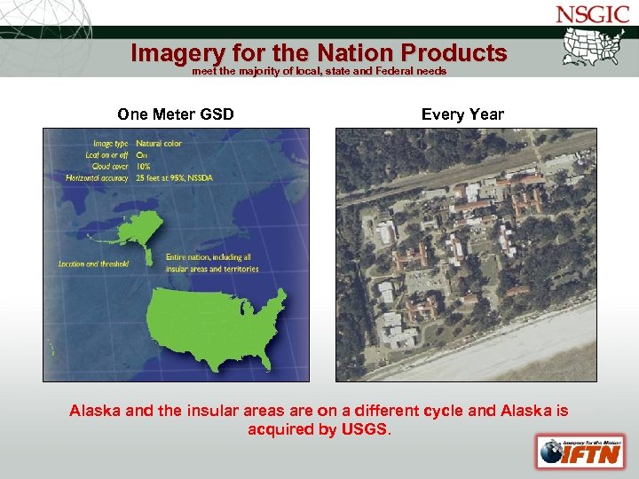 NATIONAL STATES GEOGRAPHIC INFORMATION COUNCIL Imagery for the Nation Products meet the majority of