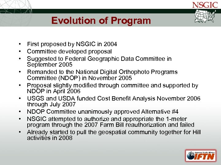 NATIONAL STATES GEOGRAPHIC INFORMATION COUNCIL Evolution of Program • First proposed by NSGIC in