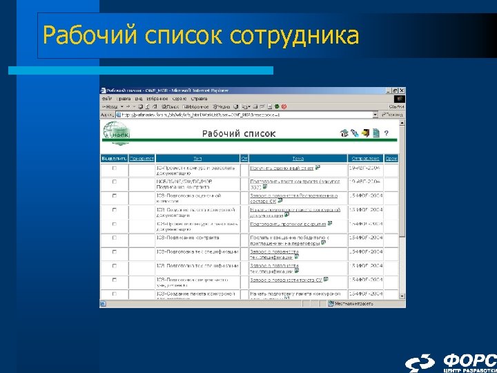 Рабочий список сотрудника 