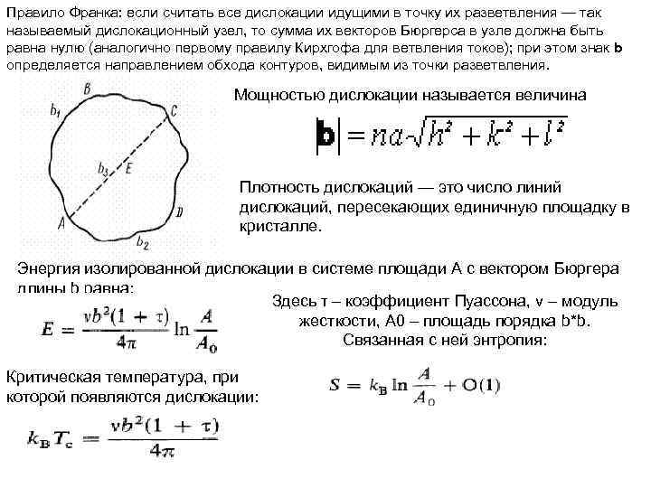 Правило Франка: если считать все дислокации идущими в точку их разветвления — так называемый