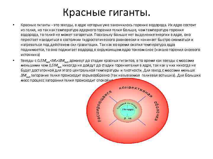 Красные гиганты. • • Красные гиганты - это звезды, в ядре которых уже закончилось