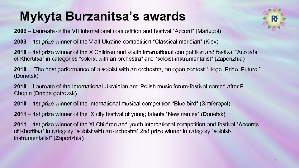 Mykyta Burzanitsa’s awards 2008 – Laureate of the VII International competition and festival “Accord”