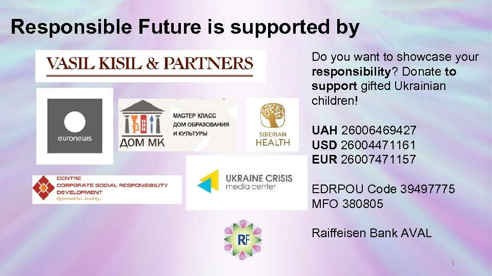 Responsible Future is supported by Do you want to showcase your responsibility? Donate to