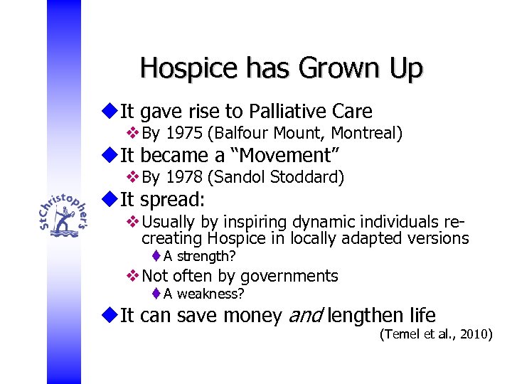 Hospice has Grown Up u. It gave rise to Palliative Care v. By 1975