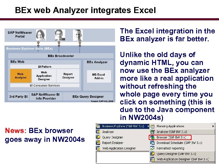 BEx web Analyzer integrates Excel The Excel integration in the BEx analyzer is far