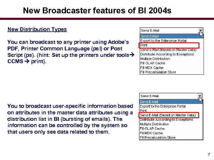 New Broadcaster features of BI 2004 s New Distribution Types You can broadcast to