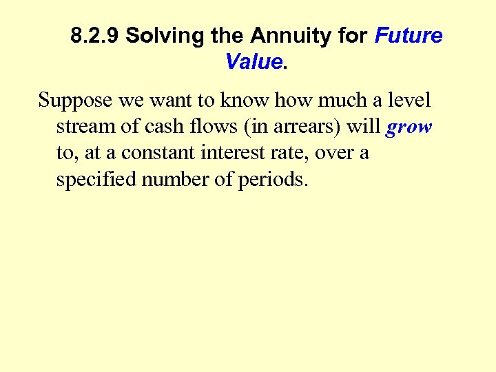 8. 2. 9 Solving the Annuity for Future Value. Suppose we want to know