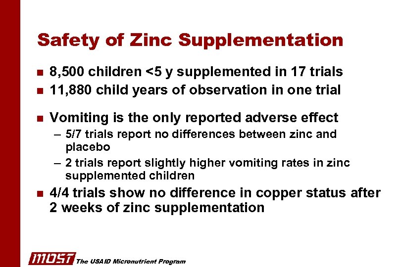 Safety of Zinc Supplementation n 8, 500 children <5 y supplemented in 17 trials