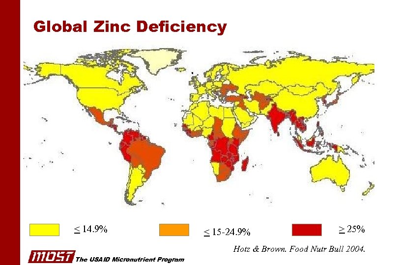 Global Zinc Deficiency < 14. 9% < 15 -24. 9% > 25% Hotz &