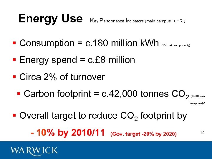 Energy Use K ey Performance Indicators (main campus + HRI) § Consumption = c.