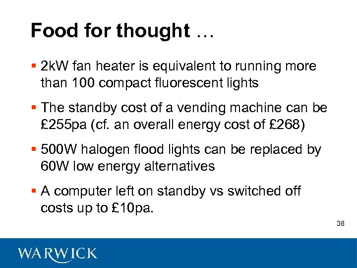 Food for thought … § 2 k. W fan heater is equivalent to running