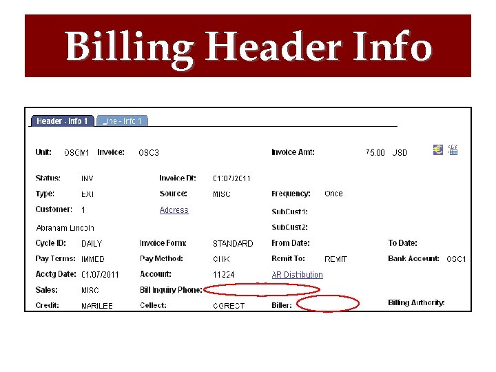 Billing Header Info 