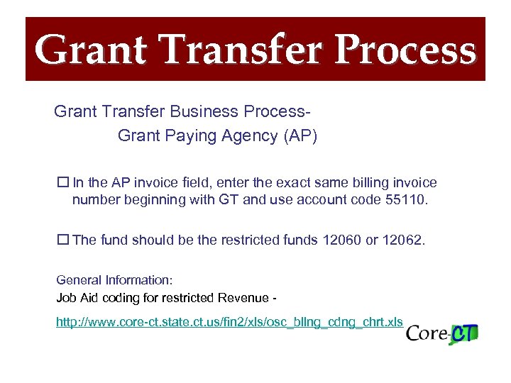 Grant Transfer Process Grant Transfer Business Process Grant Paying Agency (AP) In the AP