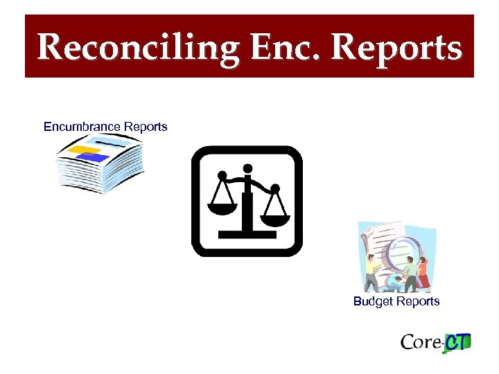 Reconciling Enc. Reports Encumbrance Reports Budget Reports 