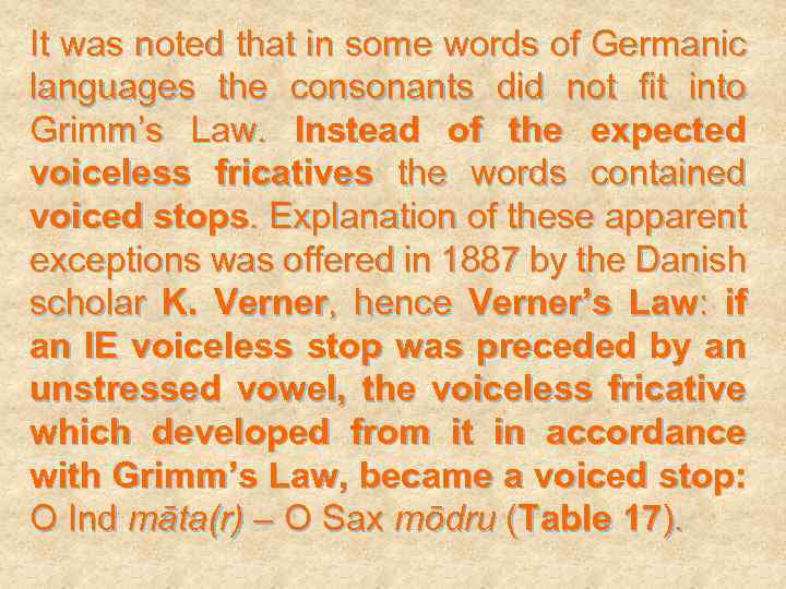 It was noted that in some words of Germanic languages the consonants did not