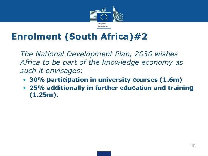 Enrolment (South Africa)#2 • The National Development Plan, 2030 wishes Africa to be part