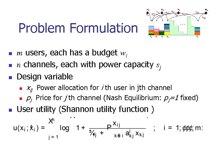 Problem Formulation n m users, each has a budget wi n channels, each with