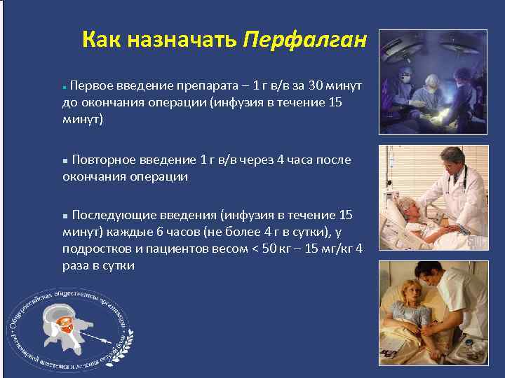 Как назначать Перфалган Первое введение препарата – 1 г в/в за 30 минут до