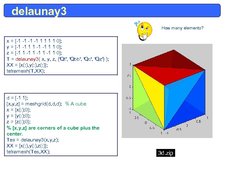 delaunay 3 How many elements? x = [-1 -1 1 1 0]; y =