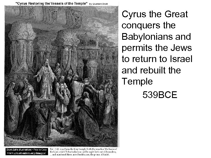 Cyrus the Great conquers the Babylonians and permits the Jews to return to Israel