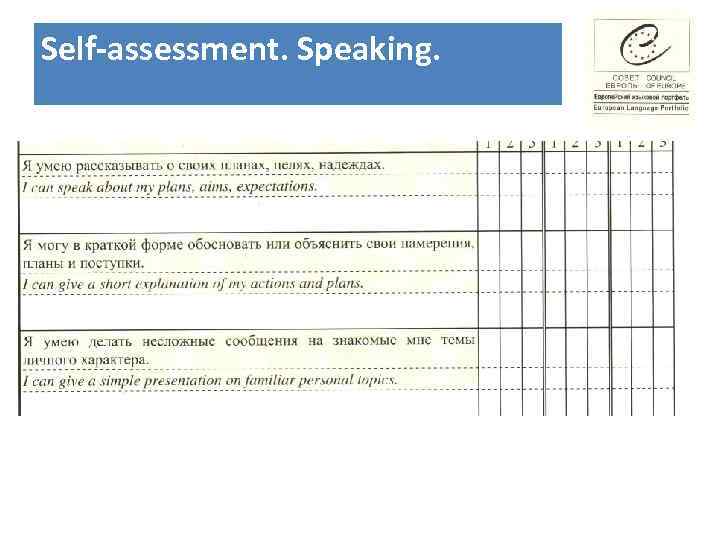 Self-assessment. Speaking. 