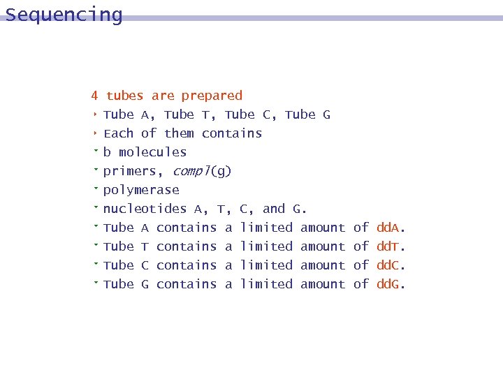 Sequencing 4 tubes are prepared 8 Tube A, Tube T, Tube C, Tube G