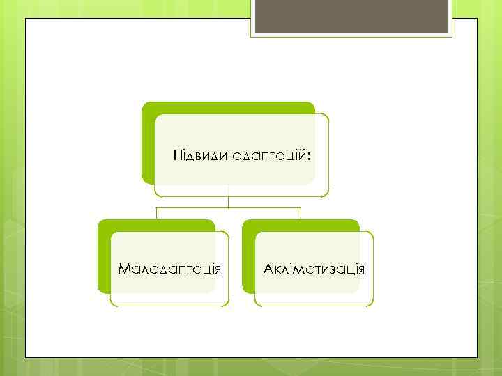 Підвиди адаптацій: Маладаптація Акліматизація 