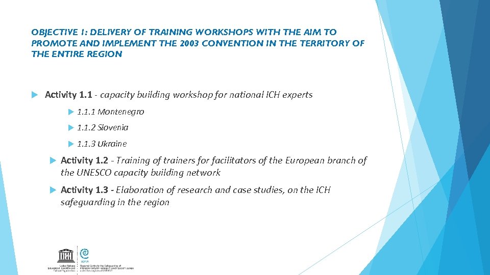 OBJECTIVE 1: DELIVERY OF TRAINING WORKSHOPS WITH THE AIM TO PROMOTE AND IMPLEMENT THE