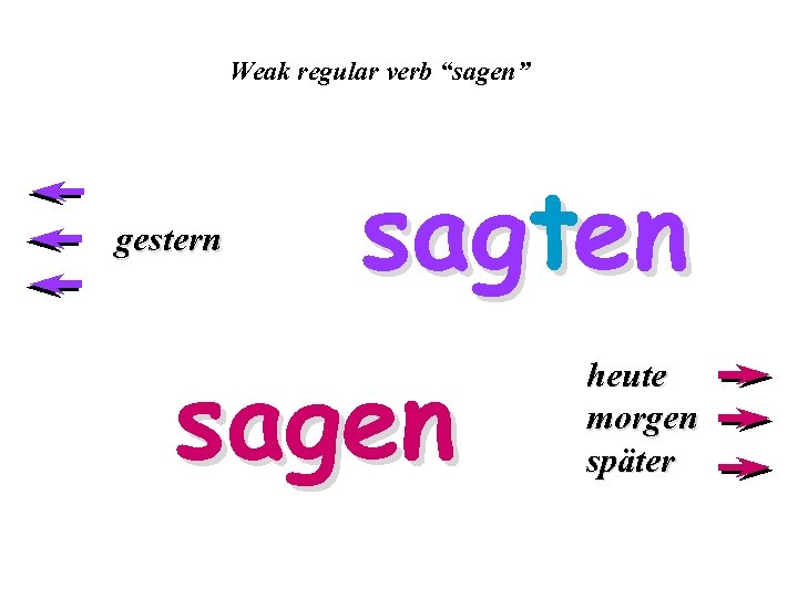 Weak regular verb “sagen” gestern sagten sagen heute morgen später 